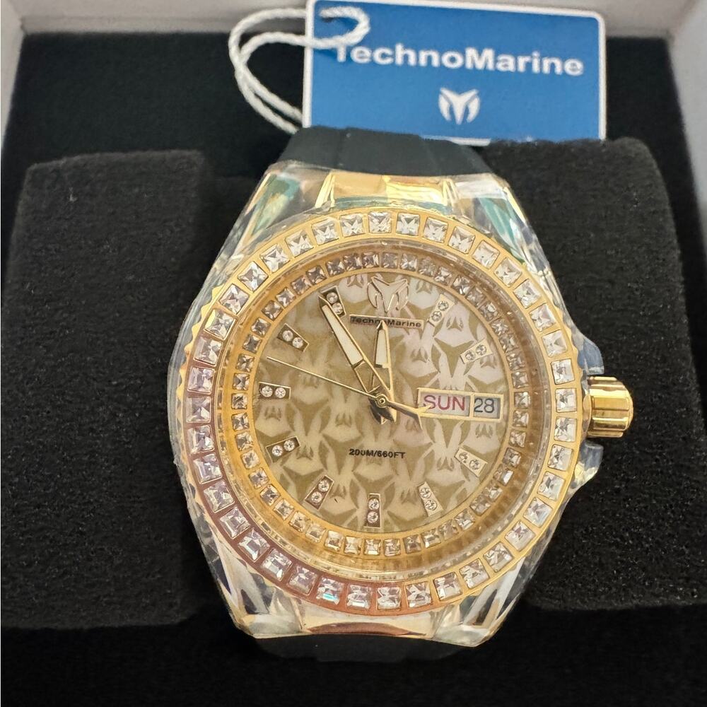NWT TechnoMarine Cruise Monogram TM-125038 Mother of Pearl Crystal Watch